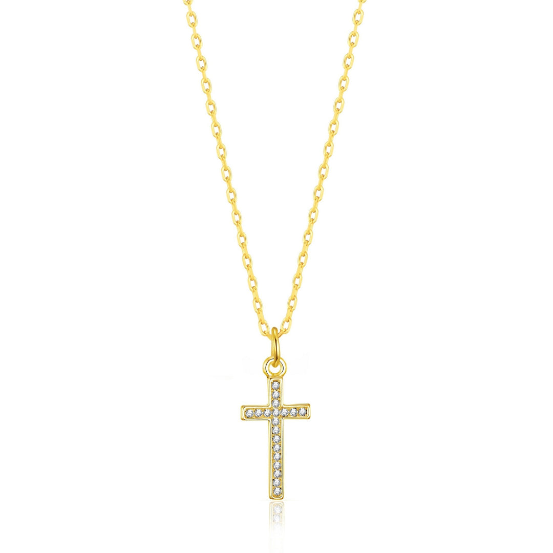 Gold Plated Pave Crystal Cross Necklace Created with Zircondia® Crystals - Philip Jones Jewellery