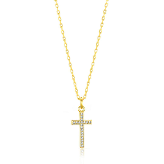 Gold Plated Pave Crystal Cross Necklace Created with Zircondia® Crystals - Philip Jones Jewellery