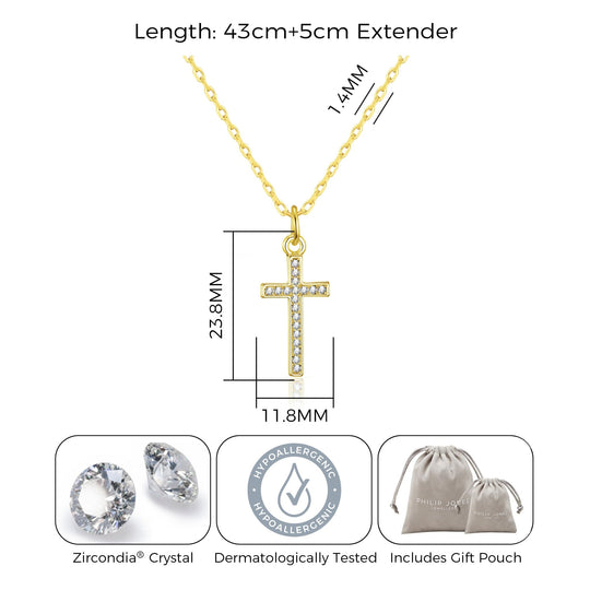 Gold Plated Pave Crystal Cross Necklace Created with Zircondia® Crystals - Philip Jones Jewellery