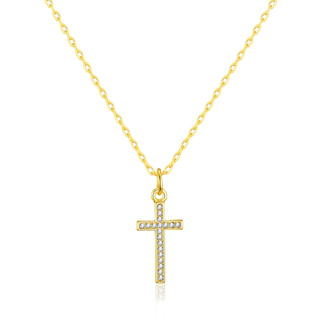Gold Plated Pave Crystal Cross Necklace Created with Zircondia® Crystals - Philip Jones Jewellery