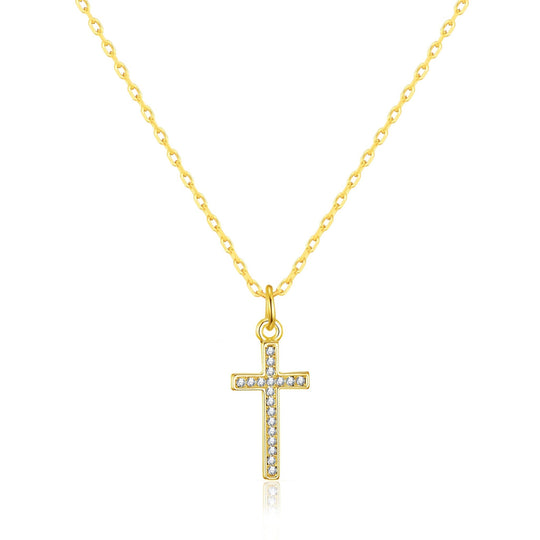 Gold Plated Pave Crystal Cross Necklace Created with Zircondia® Crystals - Philip Jones Jewellery