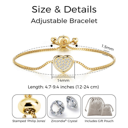 Gold Plated Pave Heart Friendship Bracelet Created with Zircondia® Crystals - Philip Jones Jewellery