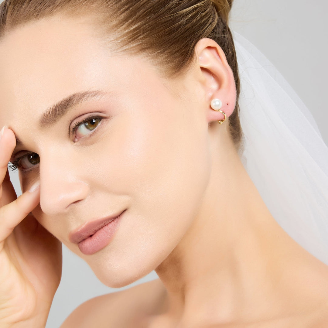 Gold Plated Pearl Clip On Bridal Earrings - Philip Jones Jewellery