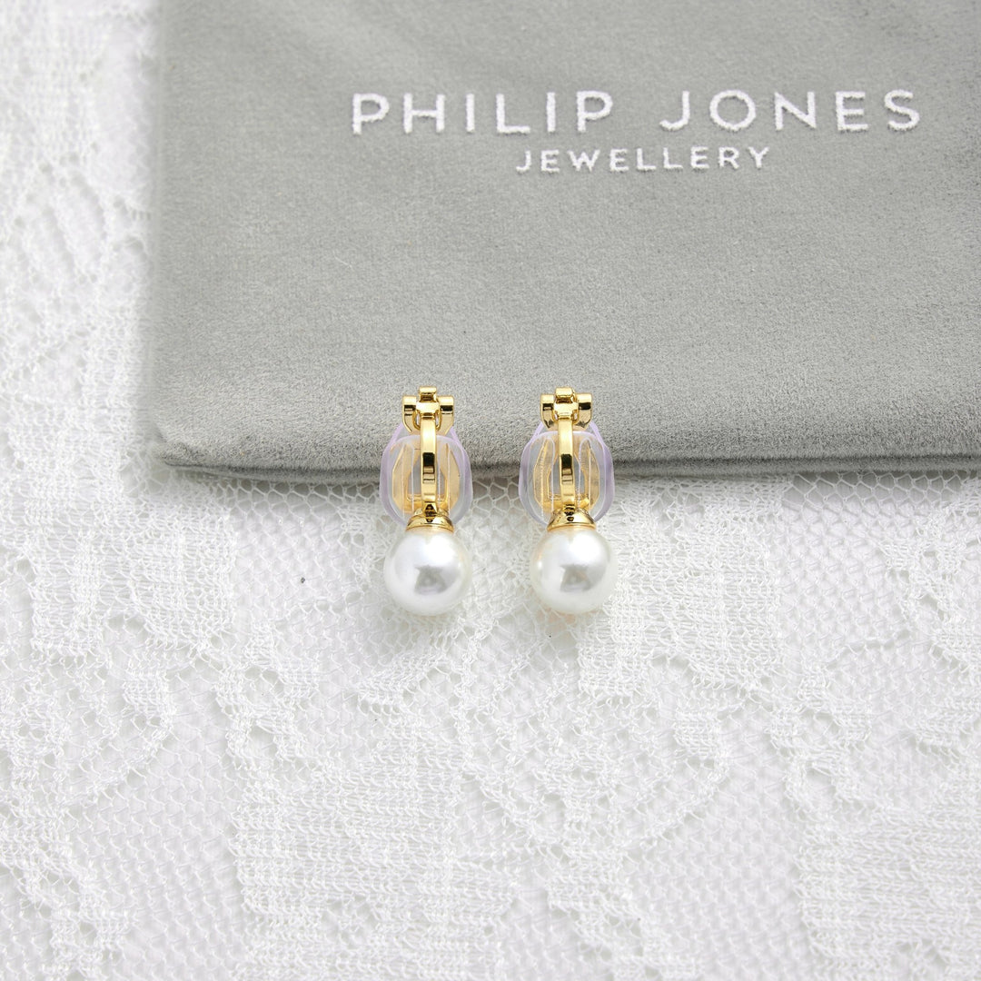 Gold Plated Pearl Clip On Bridal Earrings - Philip Jones Jewellery