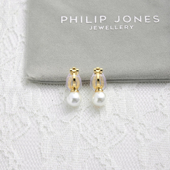 Gold Plated Pearl Clip On Bridal Earrings - Philip Jones Jewellery