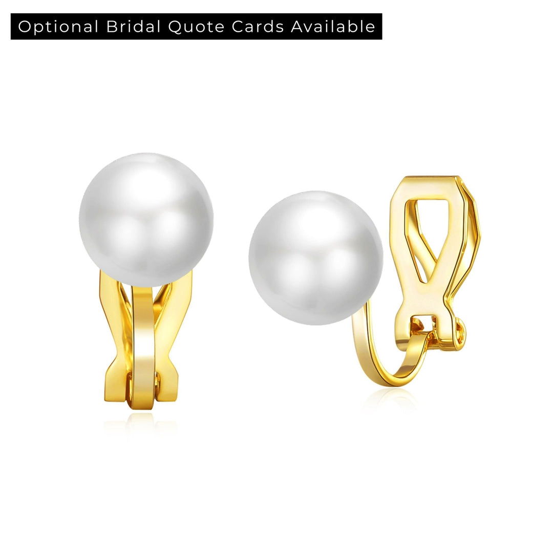 Gold Plated Pearl Clip On Bridal Earrings - Philip Jones Jewellery