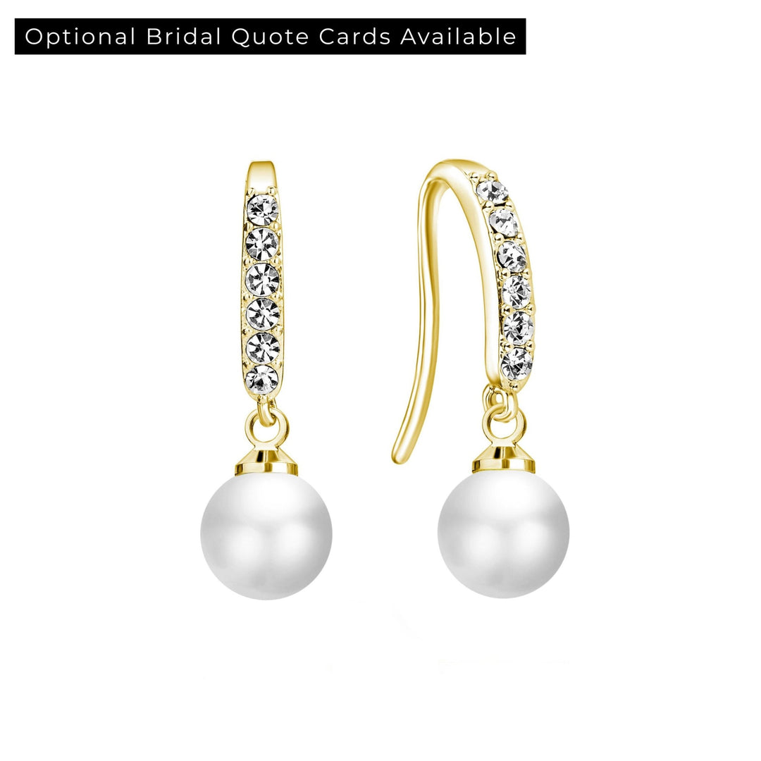 Gold Plated Pearl Drop Bridal Earrings Created with Zircondia® Crystals - Philip Jones Jewellery