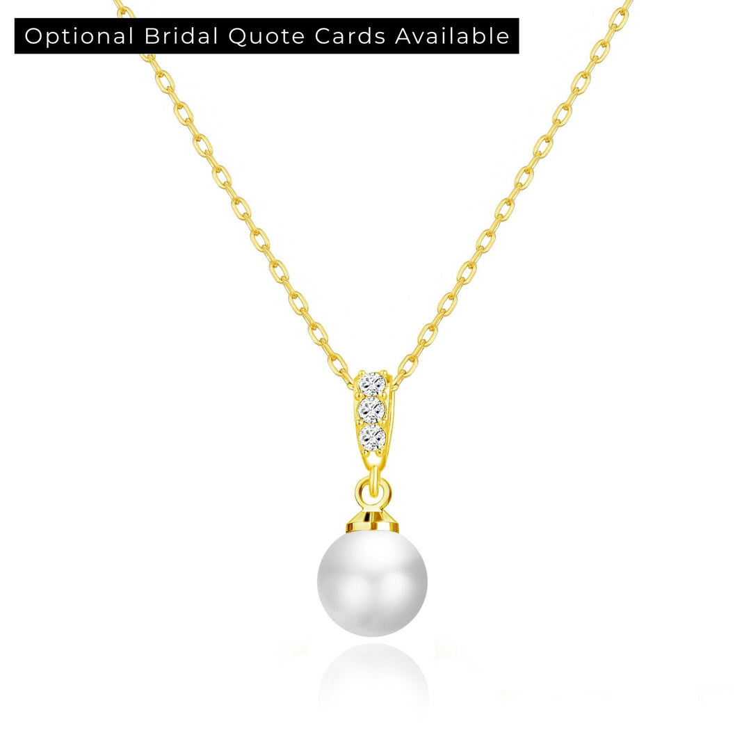 Gold Plated Pearl Drop Bridal Necklace Created with Zircondia® Crystals - Philip Jones Jewellery