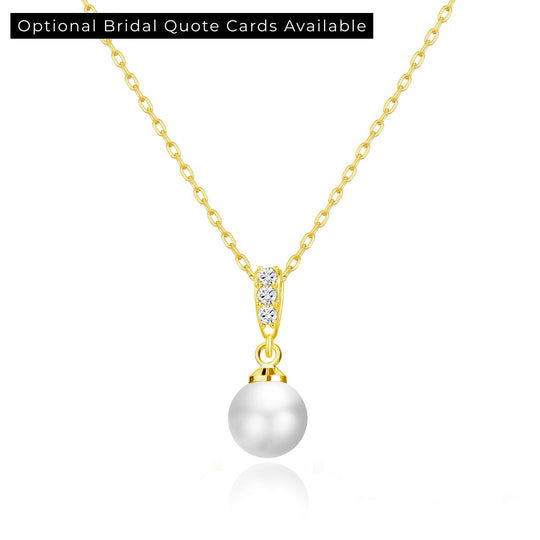 Gold Plated Pearl Drop Bridal Necklace Created with Zircondia® Crystals - Philip Jones Jewellery