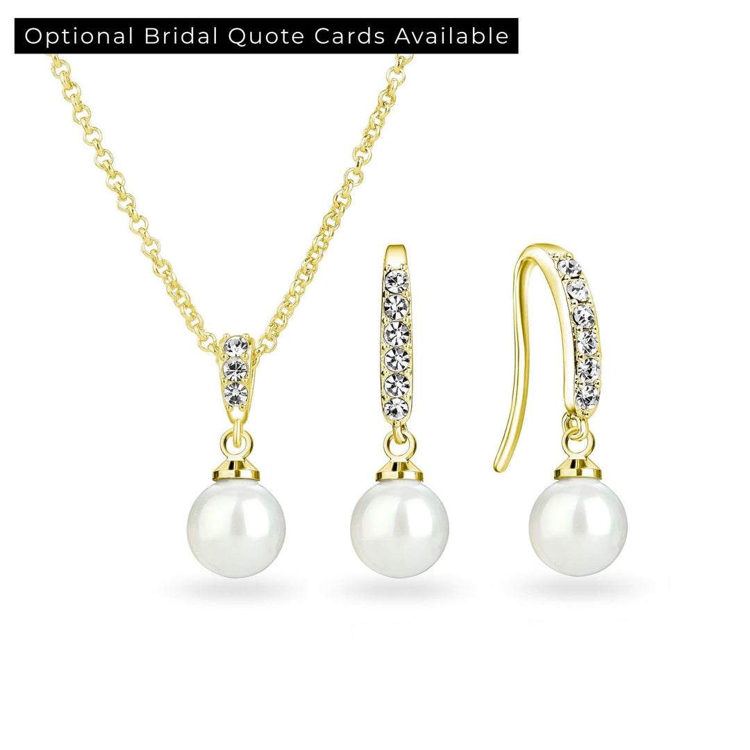 Gold Plated Pearl Drop Bridal Set Created with Zircondia® Crystals - Philip Jones Jewellery