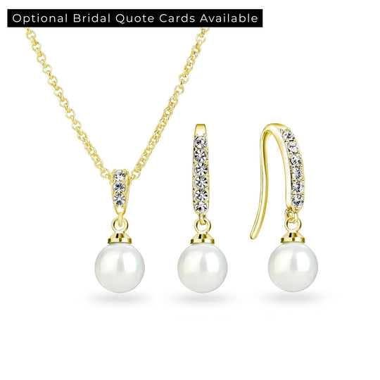 Gold Plated Pearl Drop Bridal Set Created with Zircondia® Crystals - Philip Jones Jewellery