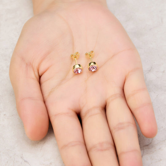 Gold Plated Pink Stud Earrings Created with Zircondia® Crystals - Philip Jones Jewellery