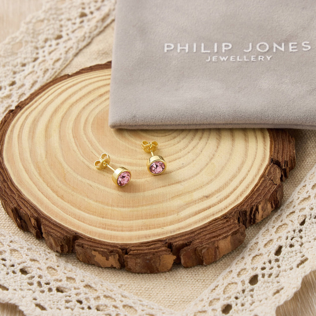 Gold Plated Pink Stud Earrings Created with Zircondia® Crystals - Philip Jones Jewellery