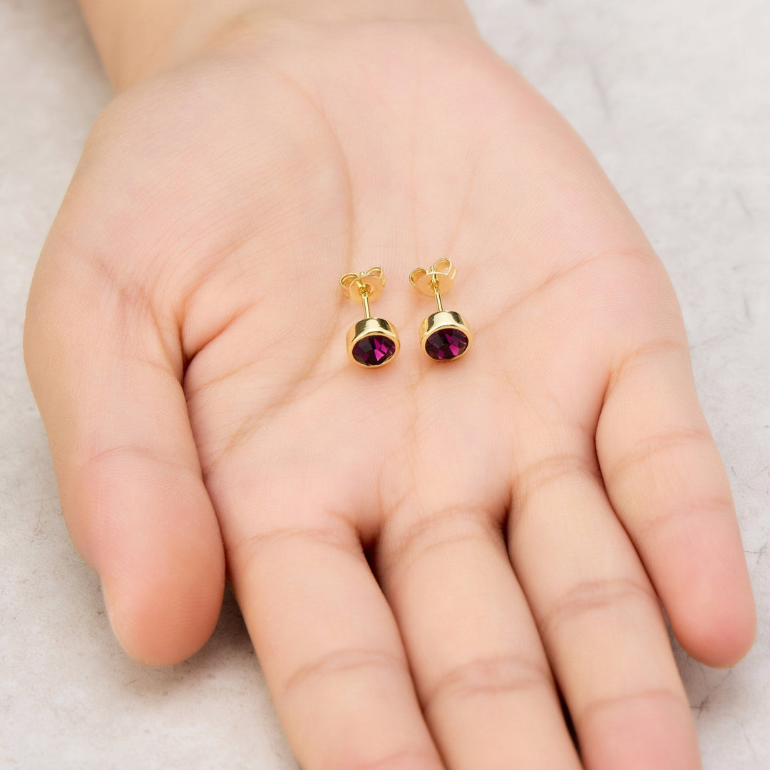 Gold Plated Purple Stud Earrings Created with Zircondia® Crystals - Philip Jones Jewellery