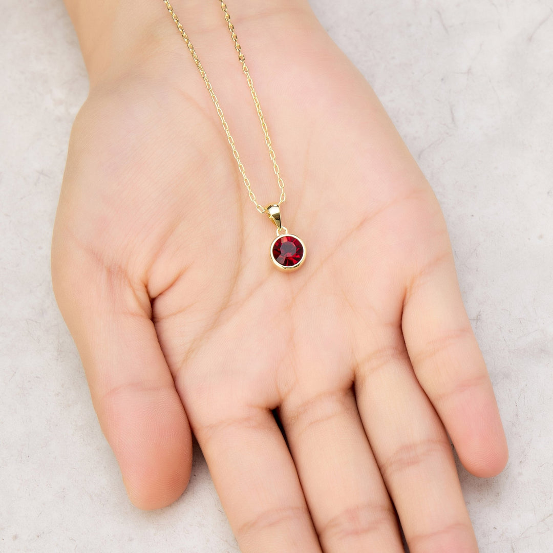 Gold Plated Red Crystal Necklace Created with Zircondia® Crystals - Philip Jones Jewellery