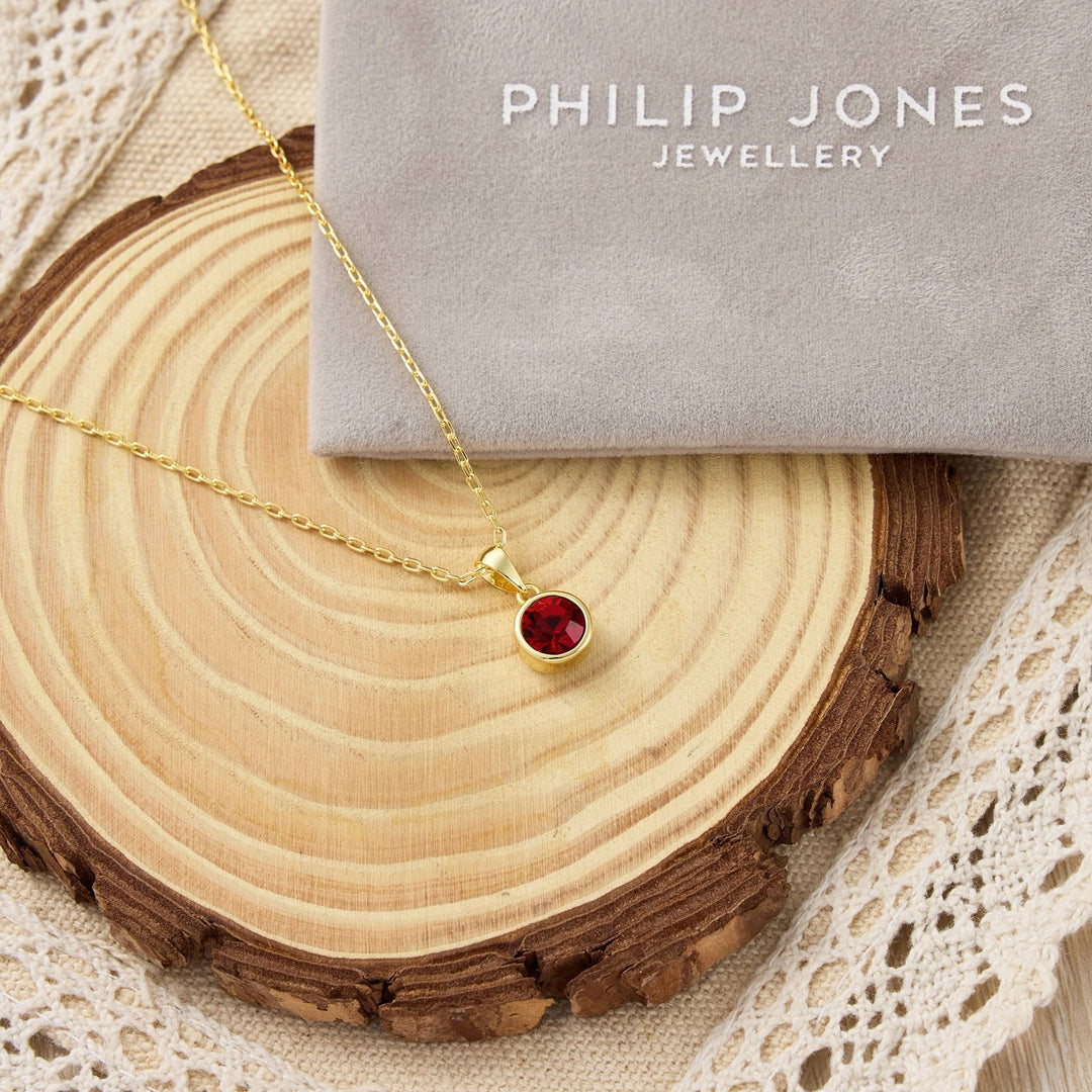 Gold Plated Red Crystal Necklace Created with Zircondia® Crystals - Philip Jones Jewellery