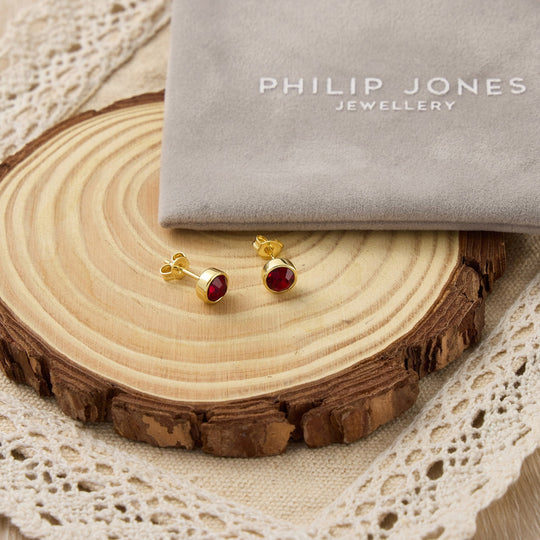 Gold Plated Red Earrings Created with Zircondia® Crystals - Philip Jones Jewellery