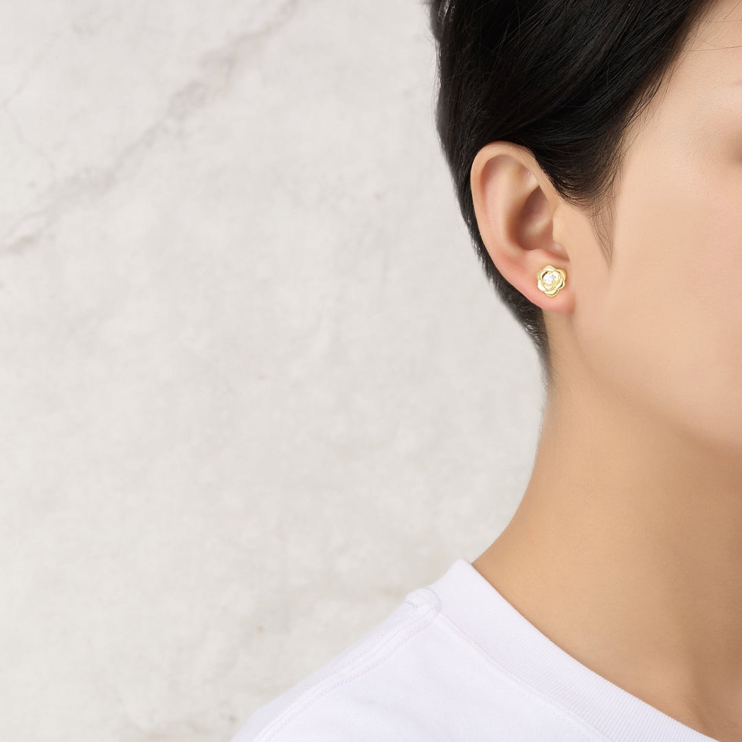 Gold Plated Rose Earrings Created with Zircondia® Crystals - Philip Jones Jewellery