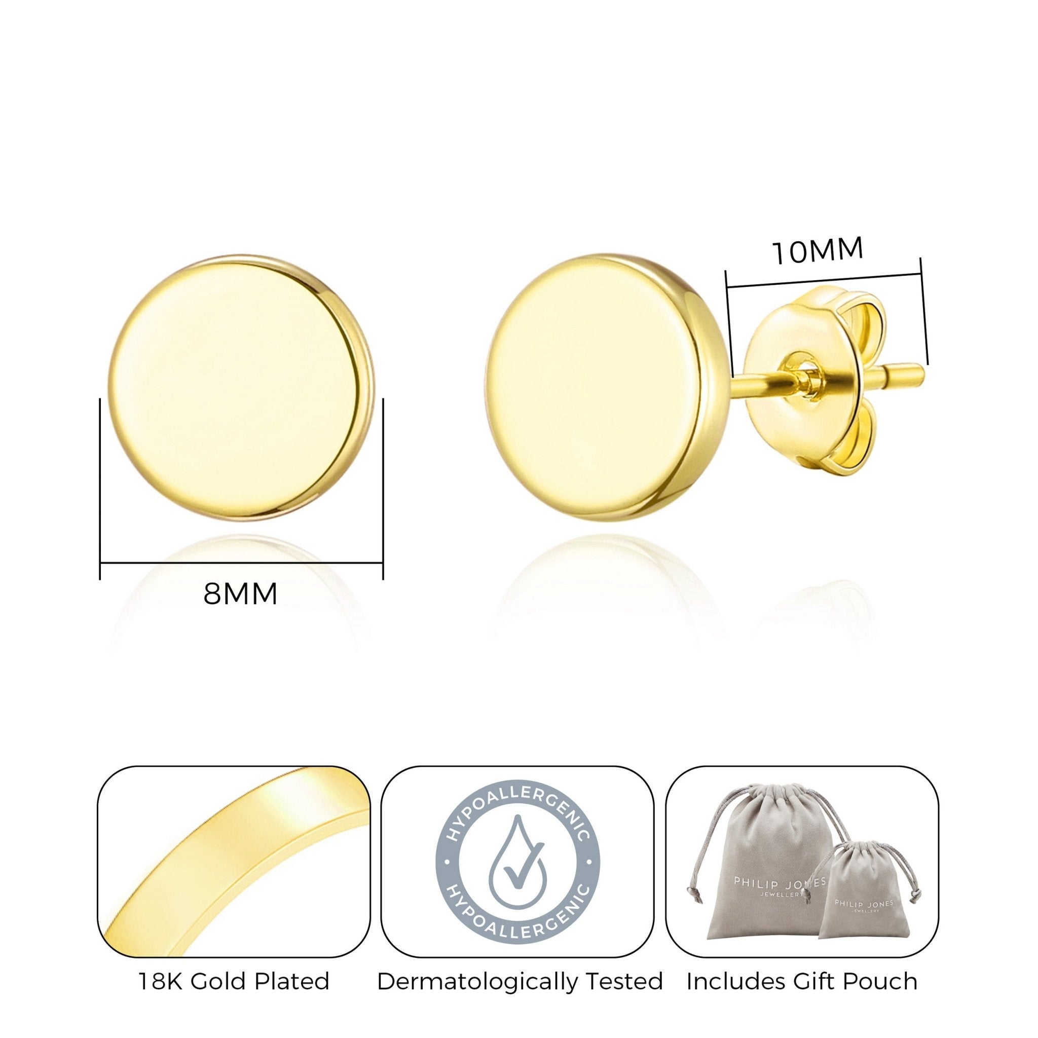 Gold Plated Round Dot Stud Earrings - Philip Jones Jewellery