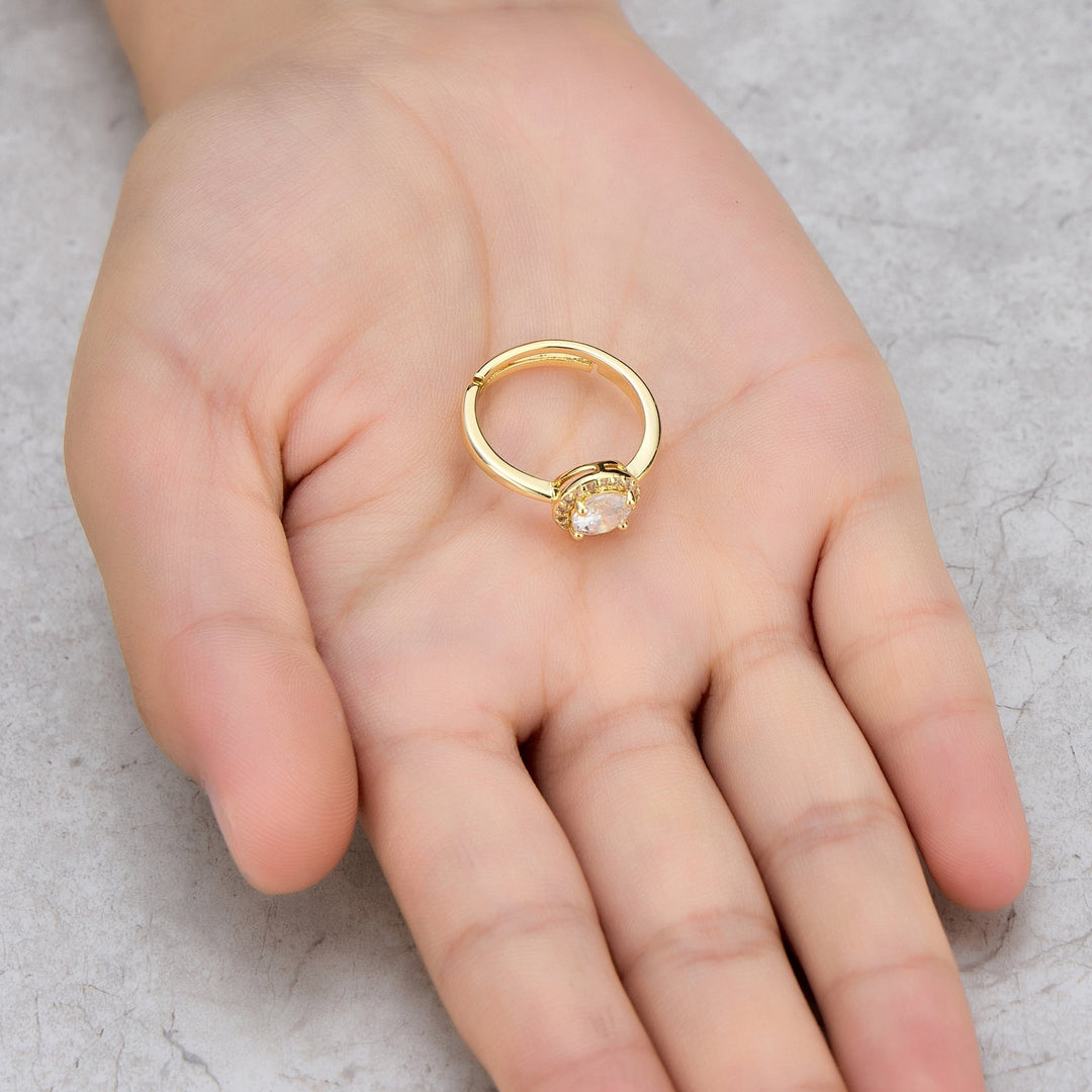 Gold Plated Round Halo Ring Created with Zircondia® Crystals - Philip Jones Jewellery