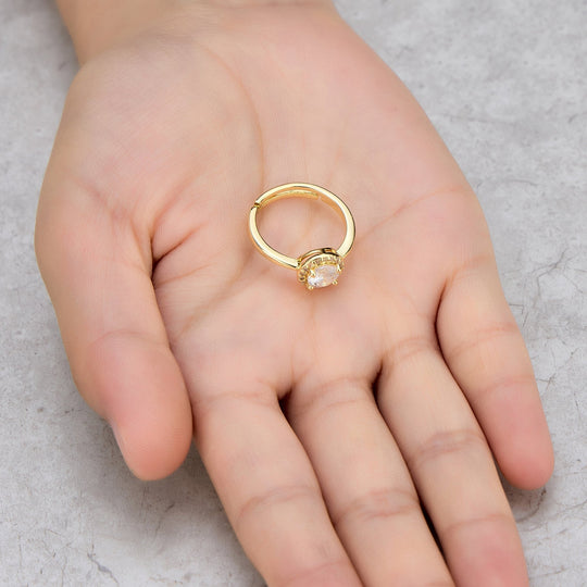 Gold Plated Round Halo Ring Created with Zircondia® Crystals - Philip Jones Jewellery