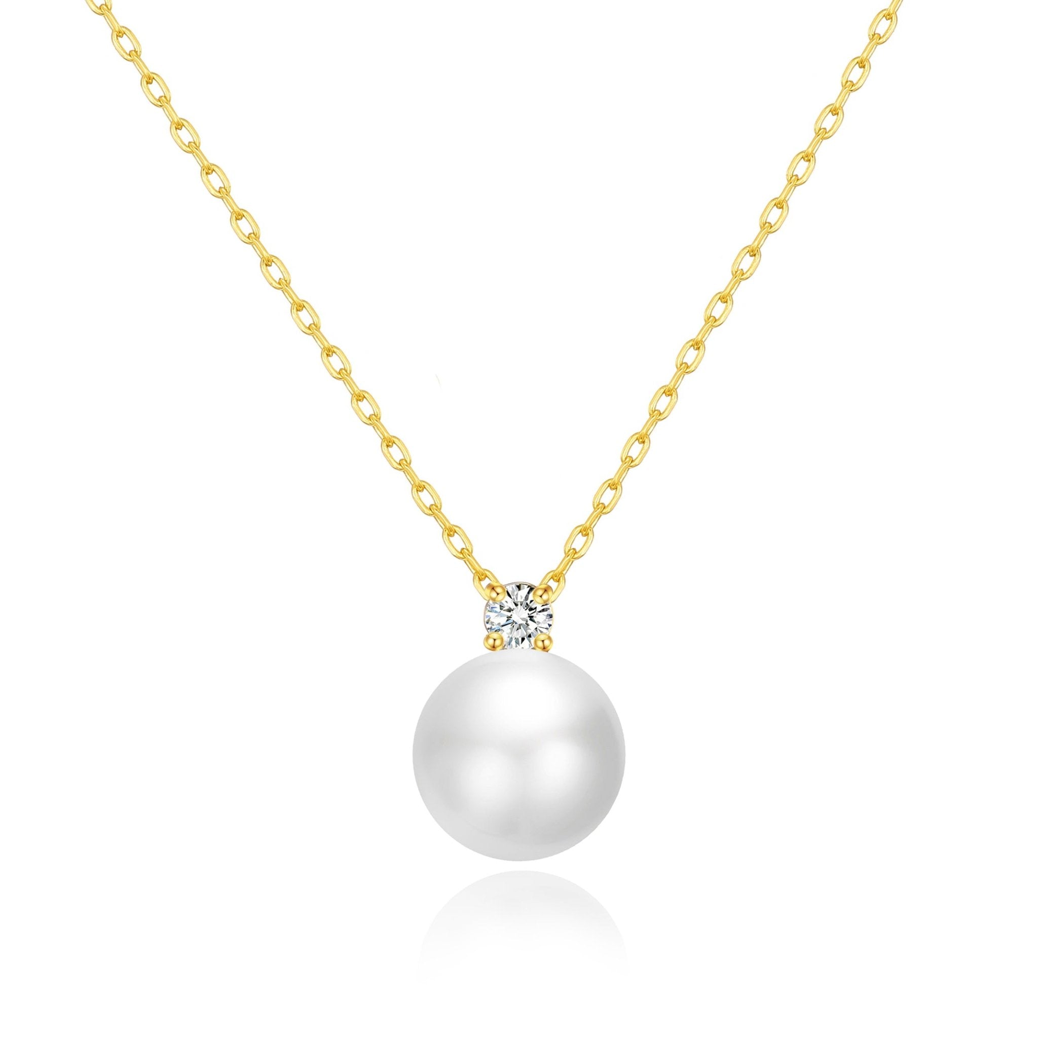 Gold Plated Round Shell Pearl Necklace Created with Zircondia® Crystals - Philip Jones Jewellery