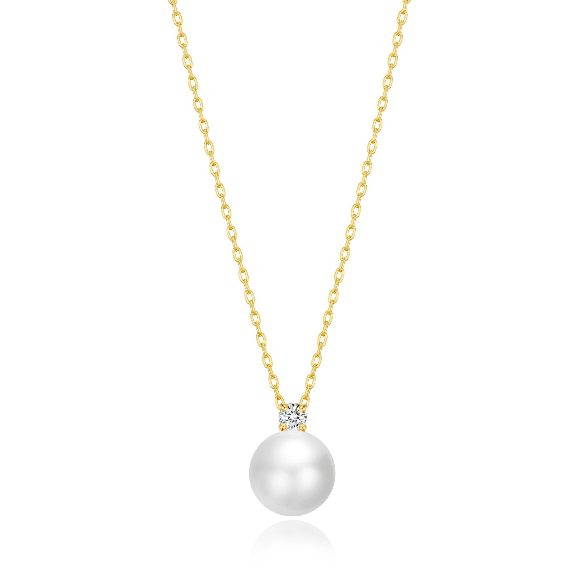 Gold Plated Round Shell Pearl Necklace Created with Zircondia® Crystals - Philip Jones Jewellery