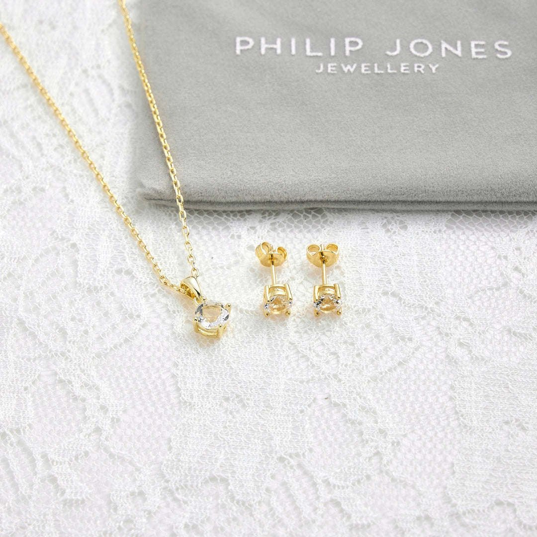Gold Plated Round Solitaire Bridal Set Created with Zircondia® Crystals - Philip Jones Jewellery