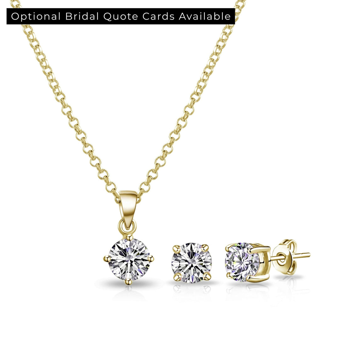Gold Plated Round Solitaire Bridal Set Created with Zircondia® Crystals - Philip Jones Jewellery