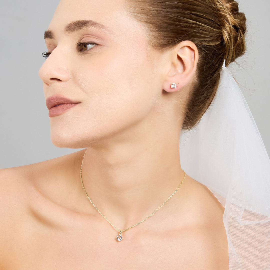 Gold Plated Round Solitaire Bridal Set Created with Zircondia® Crystals - Philip Jones Jewellery