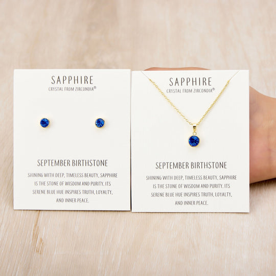 Gold Plated September (Sapphire) Birthstone Necklace & Earrings Set Created with Zircondia® Crystals - Philip Jones Jewellery