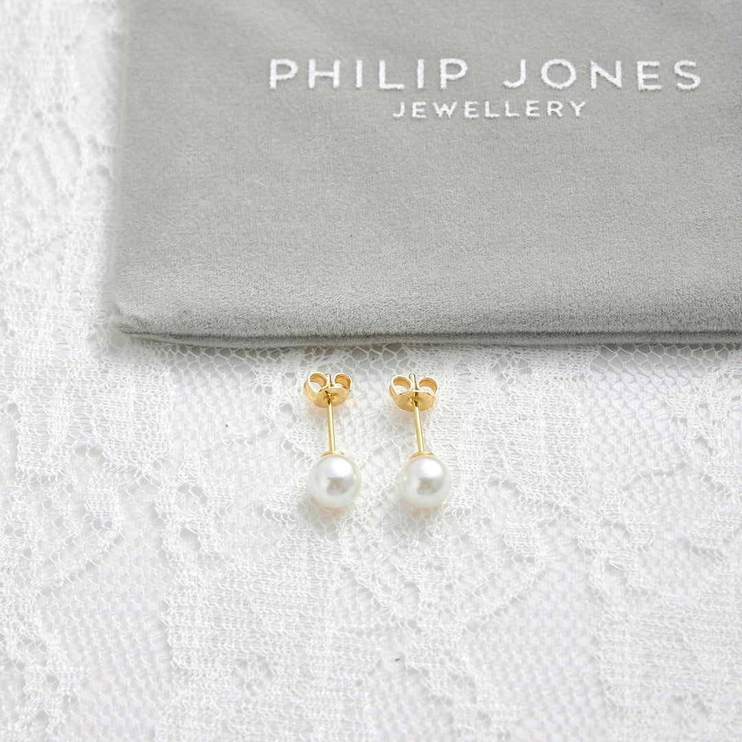 Gold Plated Shell Pearl Bridal Earrings - Philip Jones Jewellery