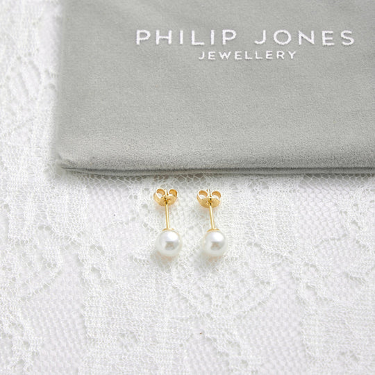 Gold Plated Shell Pearl Bridal Earrings - Philip Jones Jewellery