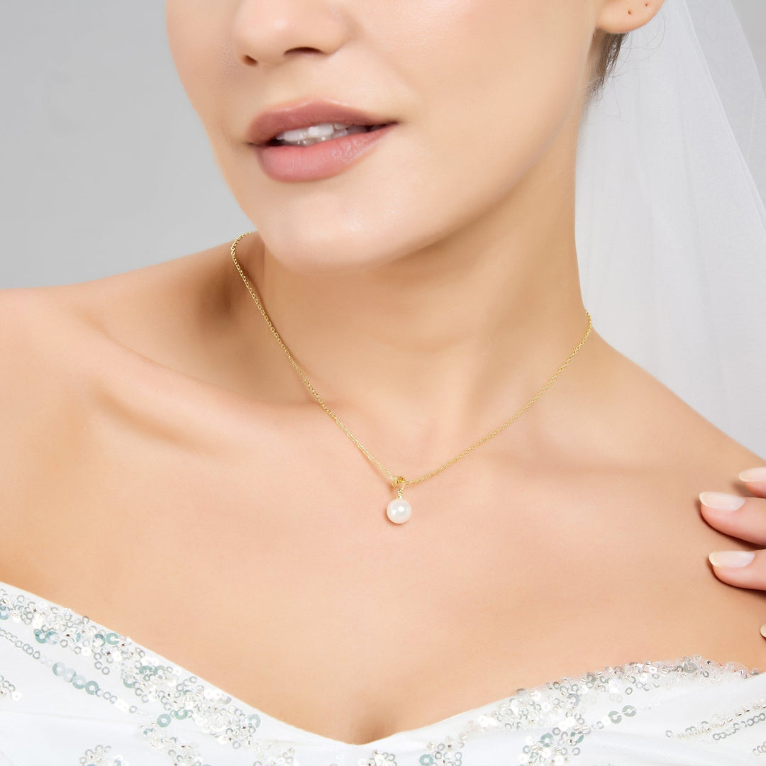 Gold Plated Shell Pearl Bridal Necklace - Philip Jones Jewellery