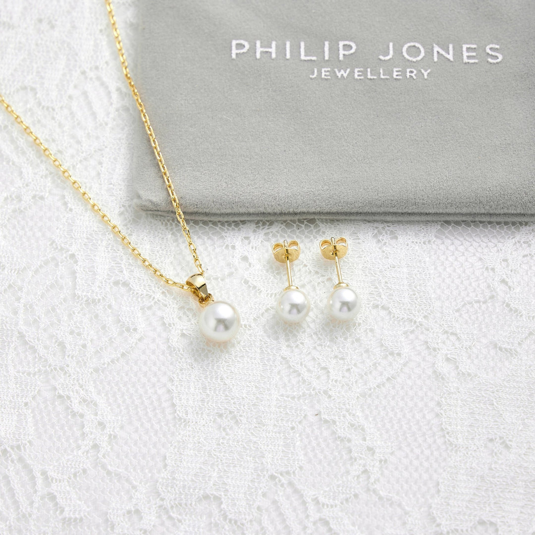 Gold Plated Shell Pearl Bridal Set - Philip Jones Jewellery