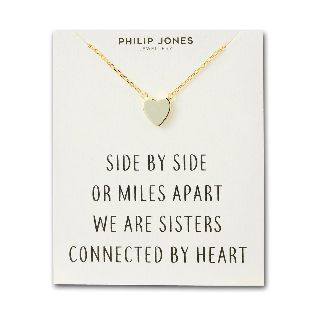 Gold Plated Sister Heart Necklace with Quote Card - Philip Jones Jewellery