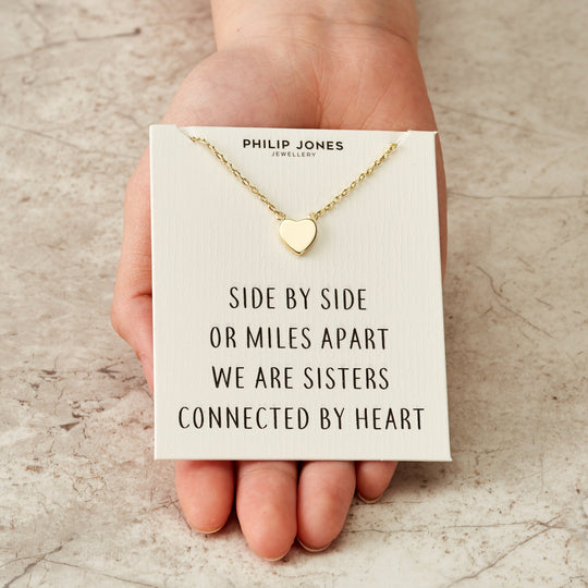 Gold Plated Sister Heart Necklace with Quote Card - Philip Jones Jewellery