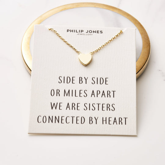 Gold Plated Sister Heart Necklace with Quote Card - Philip Jones Jewellery