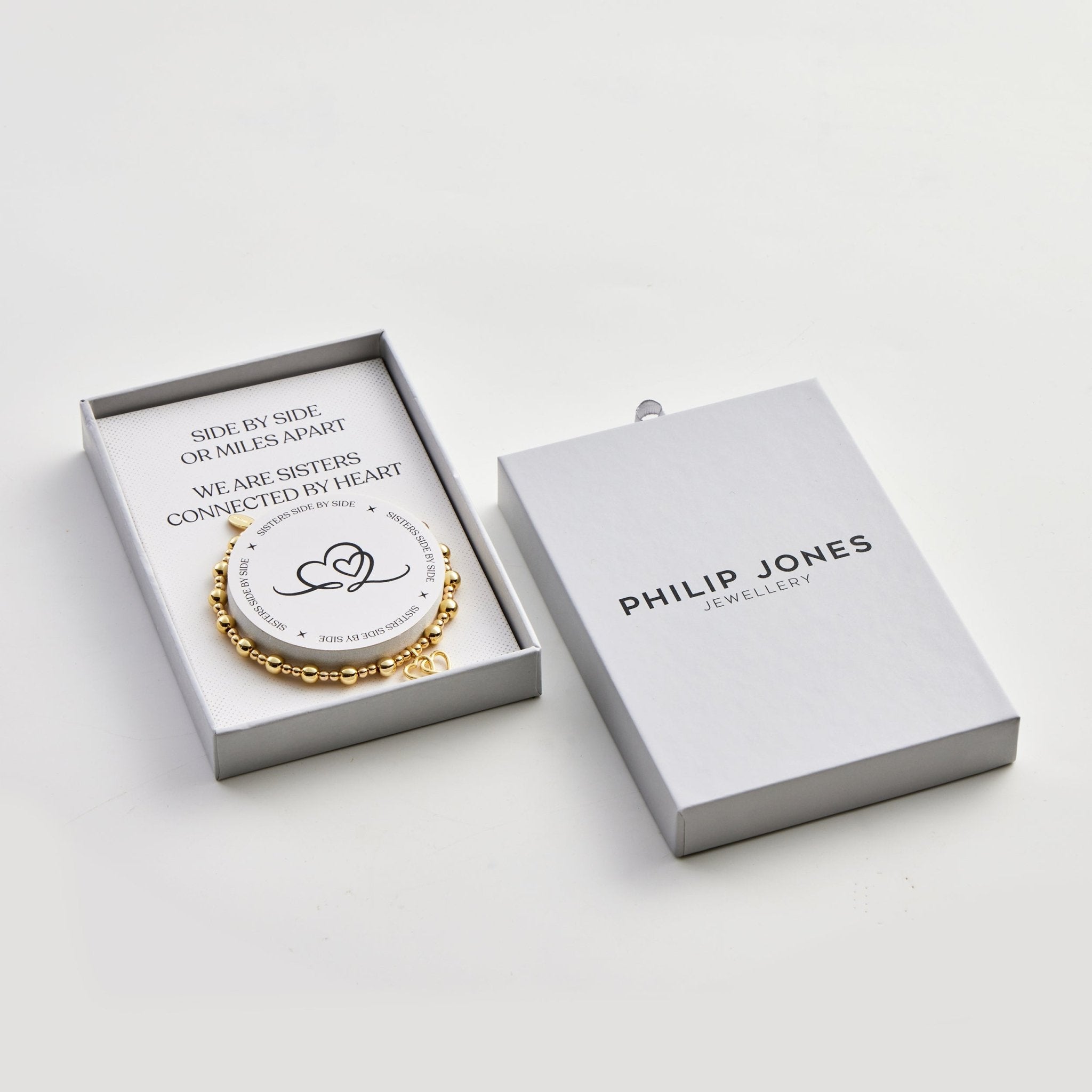 Gold Plated Sister Quote Stretch Bracelet with Gift Box - Philip Jones Jewellery