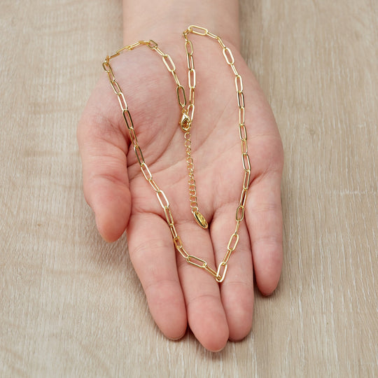 Gold Plated Small Link Paperclip Necklace - Philip Jones Jewellery