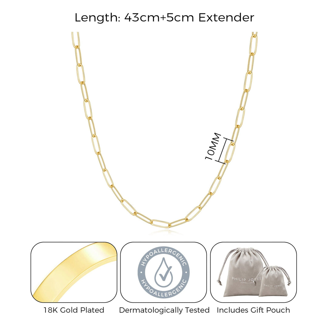 Gold Plated Small Link Paperclip Necklace - Philip Jones Jewellery