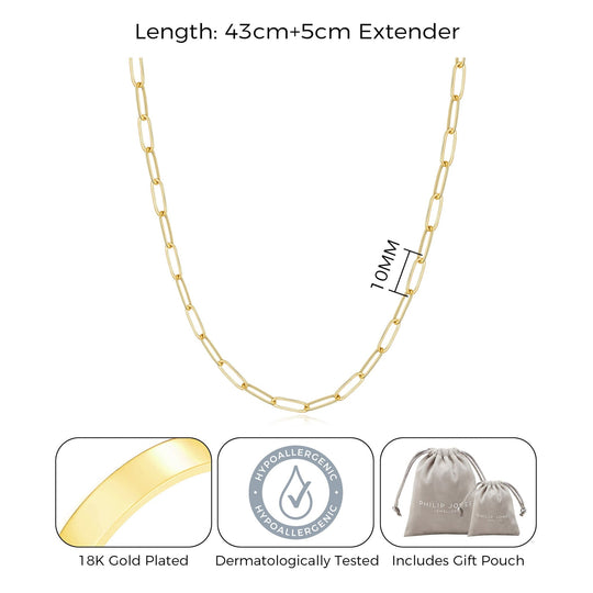 Gold Plated Small Link Paperclip Necklace - Philip Jones Jewellery