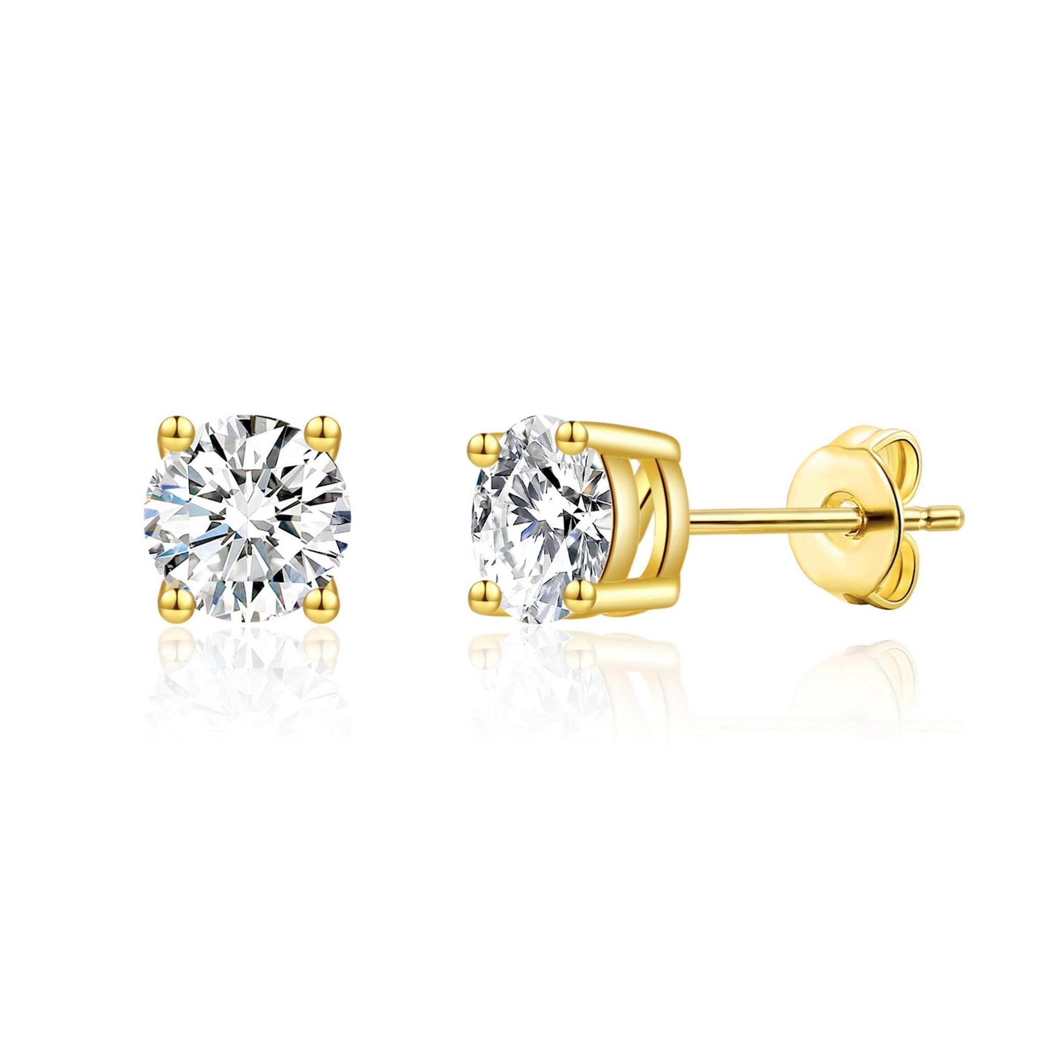 Gold Plated Solitaire Crystal Stud Earrings Created with Zircondia® Crystals - Philip Jones Jewellery