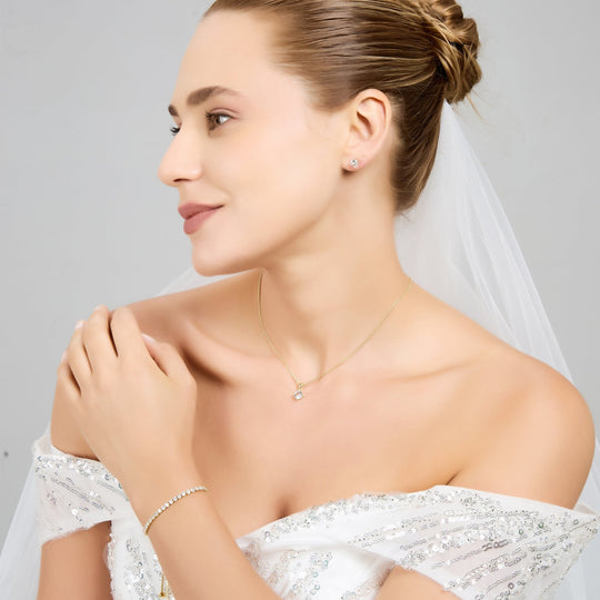 Gold Plated Solitaire Friendship Bridal Set Created with Zircondia® Crystals - Philip Jones Jewellery