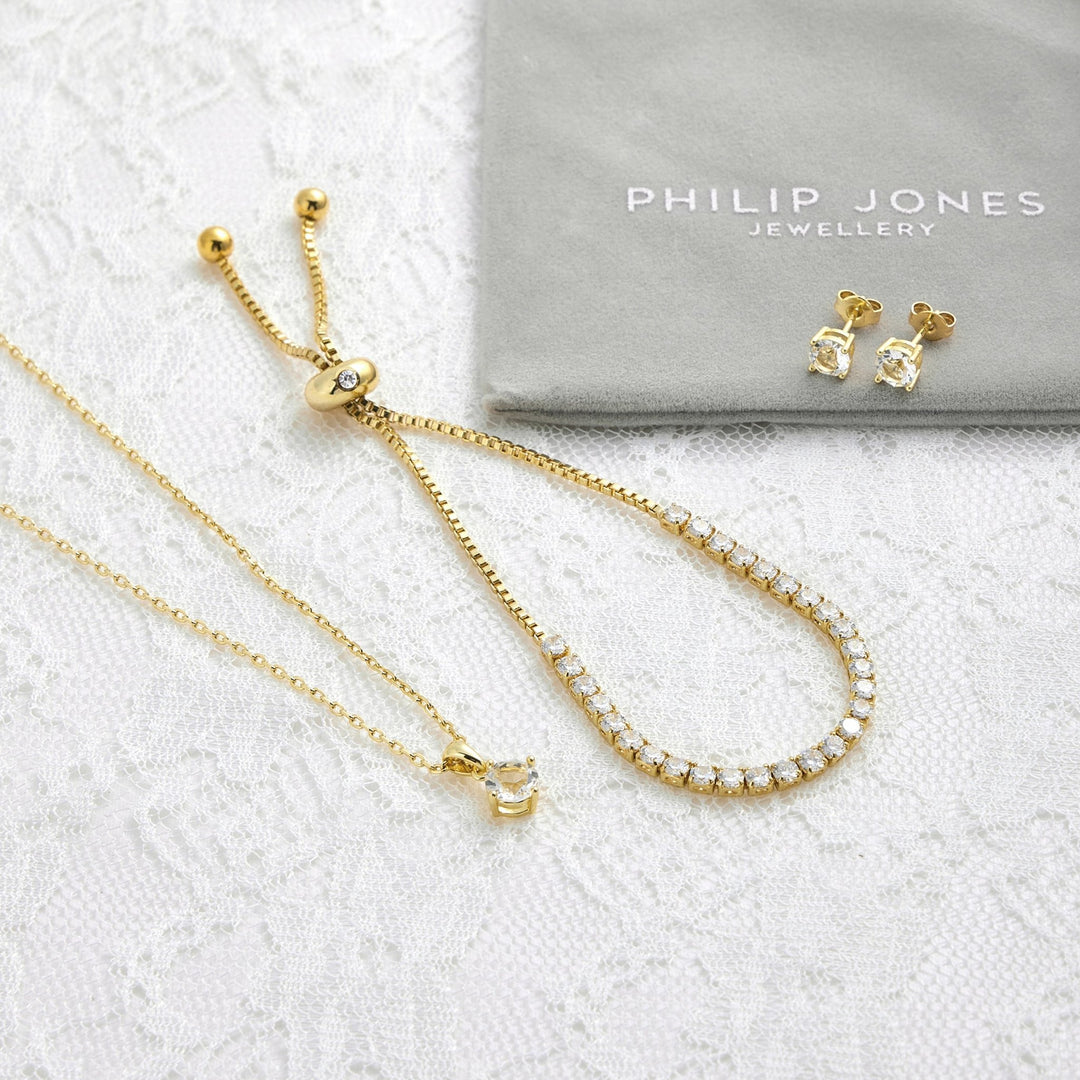 Gold Plated Solitaire Friendship Bridal Set Created with Zircondia® Crystals - Philip Jones Jewellery
