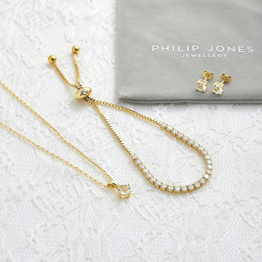 Gold Plated Solitaire Friendship Bridal Set Created with Zircondia® Crystals - Philip Jones Jewellery