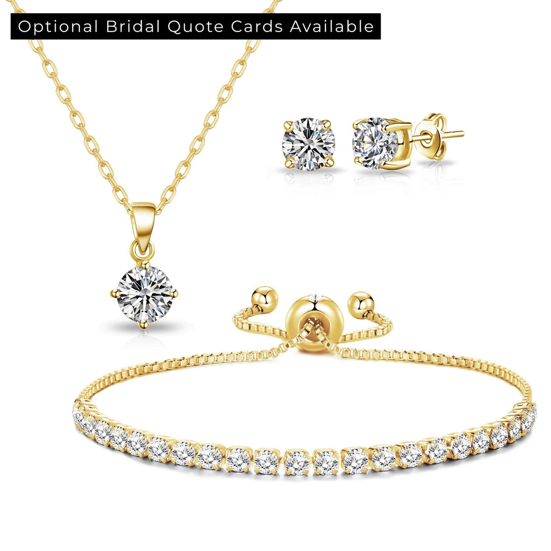 Gold Plated Solitaire Friendship Bridal Set Created with Zircondia® Crystals - Philip Jones Jewellery