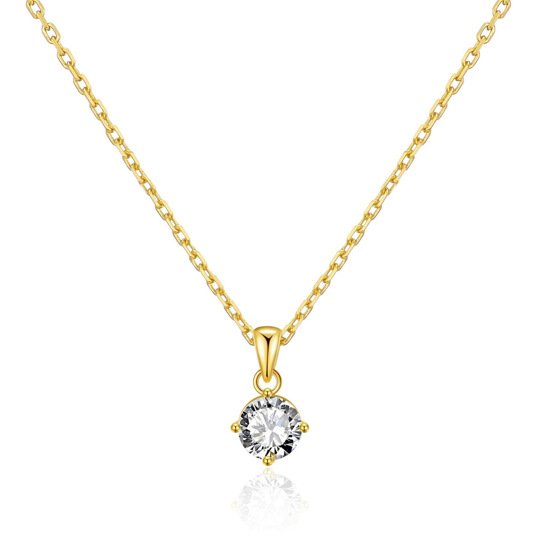 Gold Plated Solitaire Necklace Created with Zircondia® Crystals - Philip Jones Jewellery