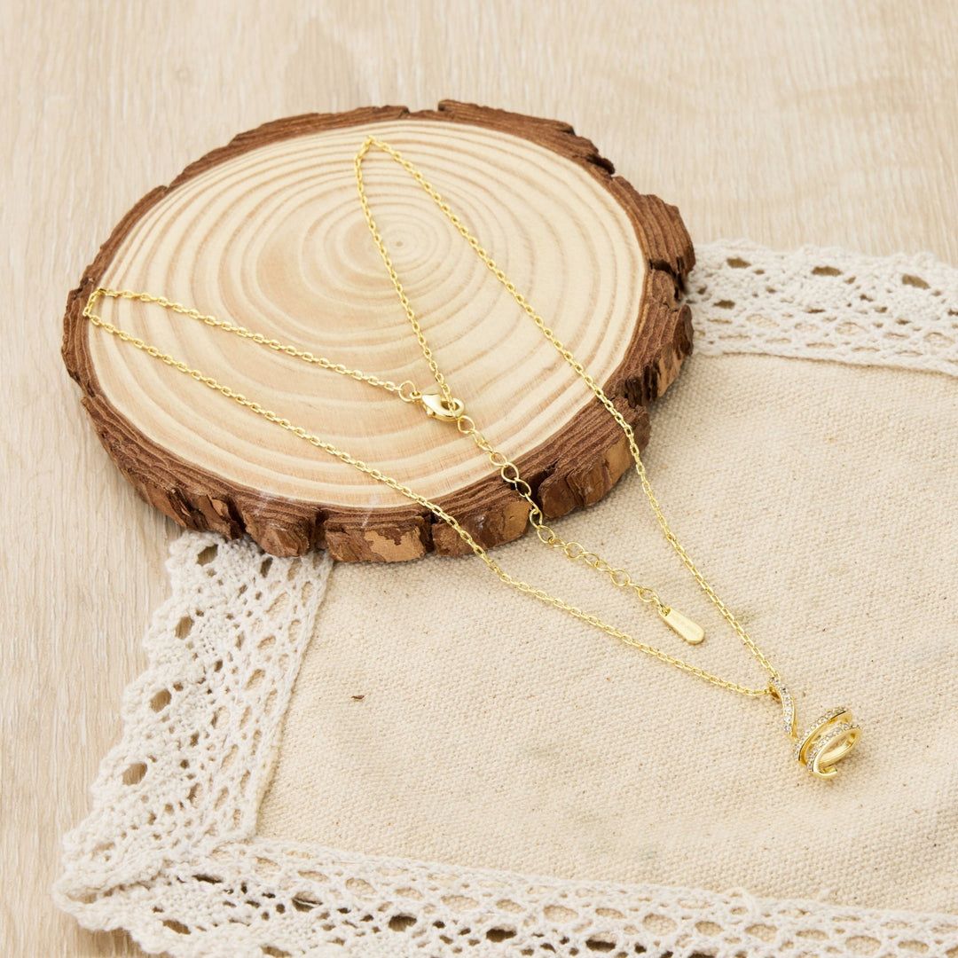 Gold Plated Spiral Twist Necklace Created with Zircondia® Crystals - Philip Jones Jewellery