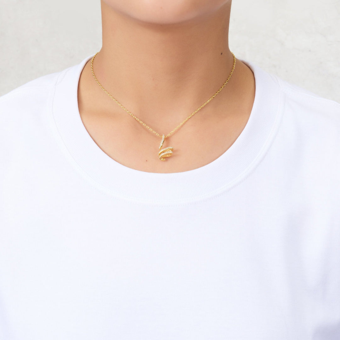 Gold Plated Spiral Twist Necklace Created with Zircondia® Crystals - Philip Jones Jewellery